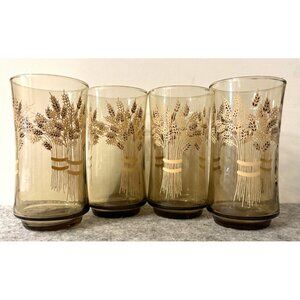 4 Vintage Libbey Franco Wheat Amber 5.25" Tumblers # 2774